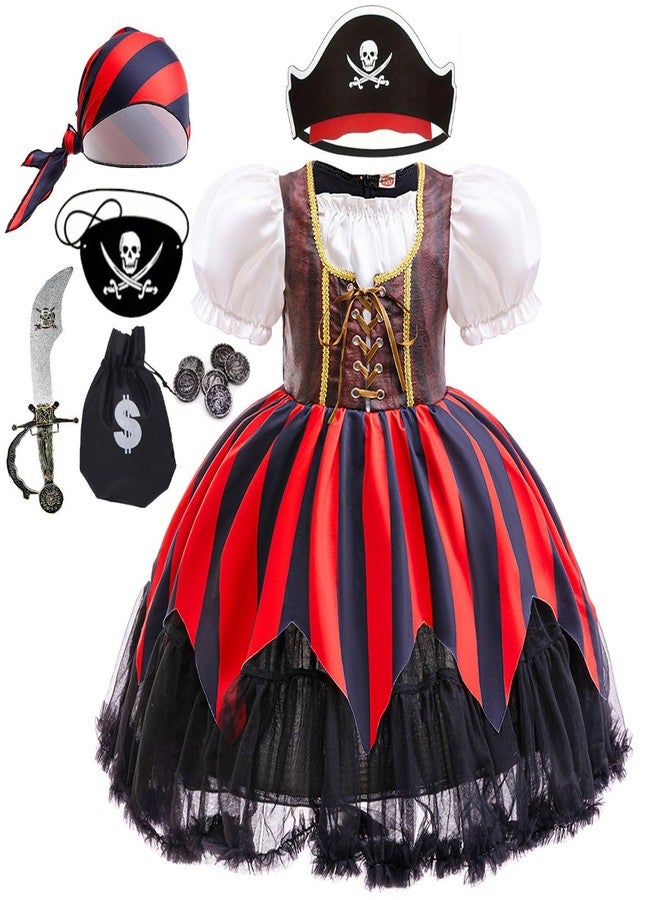 Luzlen Girls Pirate Costume Kids Halloween Buccaneer Dress Up Cosplay Party Outfits with Accessories, 5-6Y(Tag 130) - Image 1